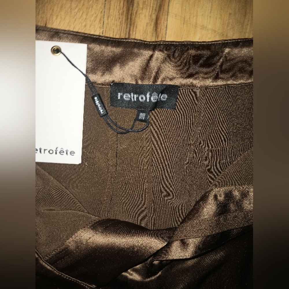 Retrofete Eliza Cognac Satin Wide-Leg Pants - Picture 2 of 5